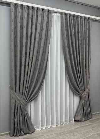 Комплект штор VR-Textil Льон Букле № 1890ш Графітовий 150х270 см 2 шт (33-0923) Київ