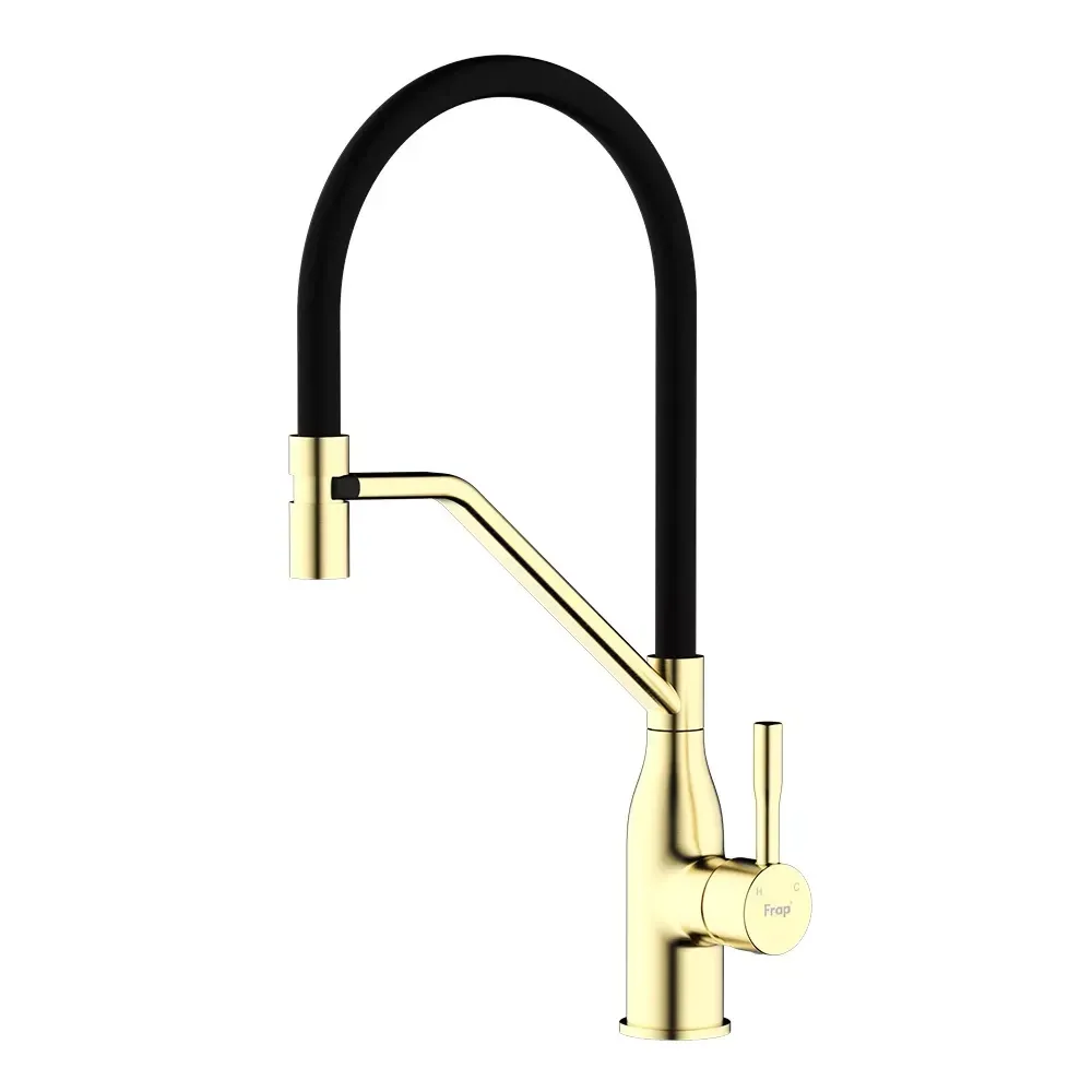 Змішувач для кухні з гнучким виливом FRAP F4497-3 золото/чоний Київ - фото 1