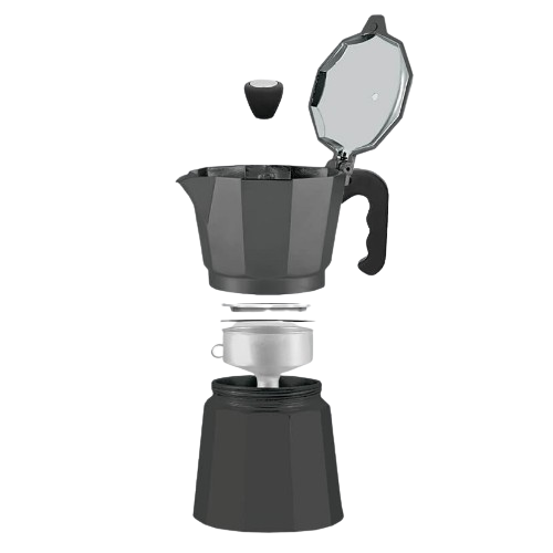 Кавоварка гейзерна 300мл (6 порцій) алюмінієва MR-1666-6-BLACK Espresso Moka Maestro Житомир - фото 3