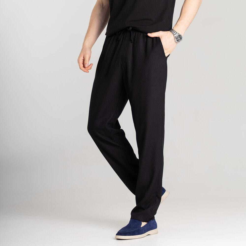 Мужские льняные брюки свободного кроя чорні Pobedov Chill Киев - изображение 5