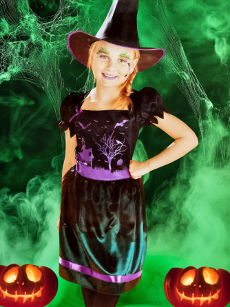 Сукня дитяча Відьма з капелюшком на Хелловін розмір S 4-6 років зелено-фіолетове Київ