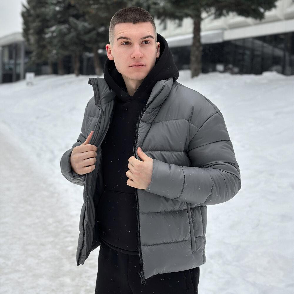 Чоловічий пуховик зимовий дутий короткий, куртка тепла Pobedov Bubble Gum водовідштовхувальна до -20 темно-сіра Одеса - фото 6