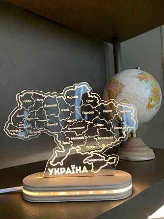 Светильник в форме украины деревянный патриотический ночник деревянная карта украины с подсветкой 18*13 см Киев
