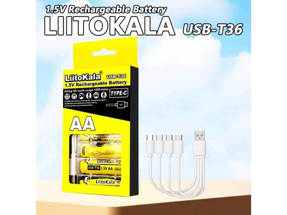 Аккумулятор АА Li-ion 2400mAh 4шт 1.5V Type-C USB-T36 ТМ LIITOKALA Киев - изображение 1
