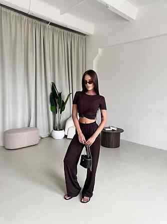 Жіночий стильний еластичний костюм, двойка якісна віскоза Шоколад, 42/44 Одеса