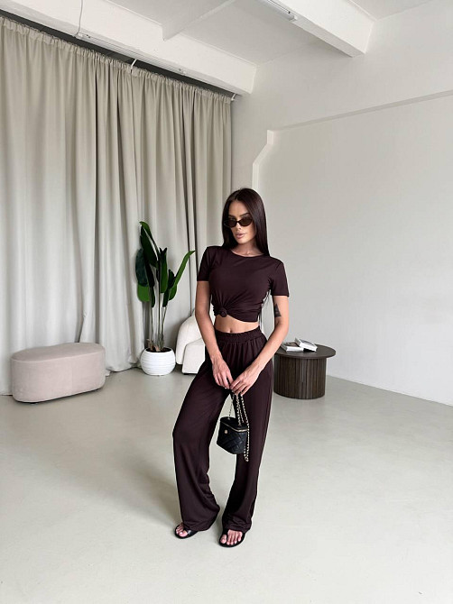 Жіночий стильний еластичний костюм, двойка якісна віскоза Шоколад, 42/44 Одеса - фото 4