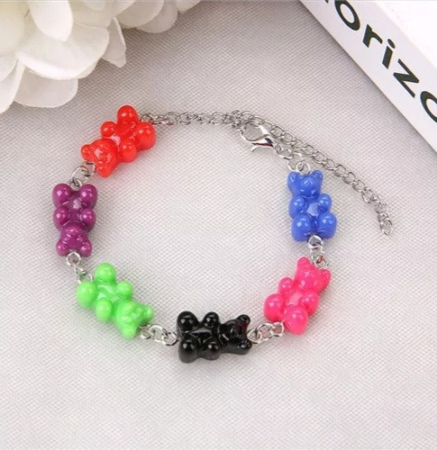 Браслет с мишками разноцветный - длина 15 + 5см, регулируется, смола Киев - изображение 1