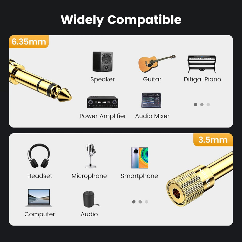 Перехідник 6.3 на 3.5 мм (1/4"-1/8") UGreen 20503 (Золотистий) Николаев - изображение 6