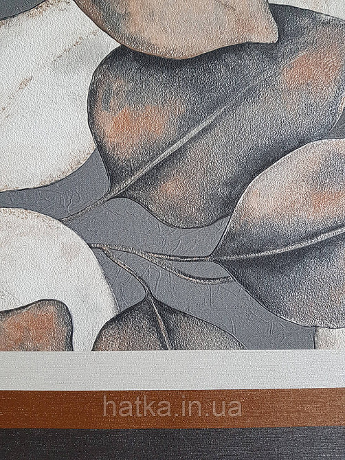 Обои виниловые на флизелиновой основе Rasch Incanto 1.06х10 листья крупные черные серые терракотовые Киев - изображение 4