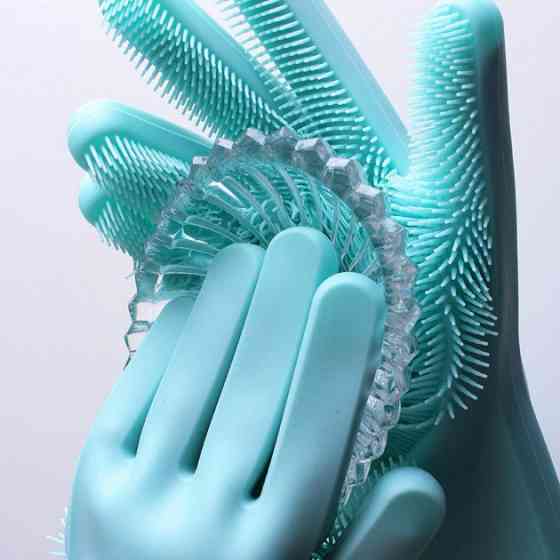 Силиконовые перчатки Magic Silicone Gloves для уборки чистки мытья посуды для дома. Цвет: бирюзовый KW-72 Львов