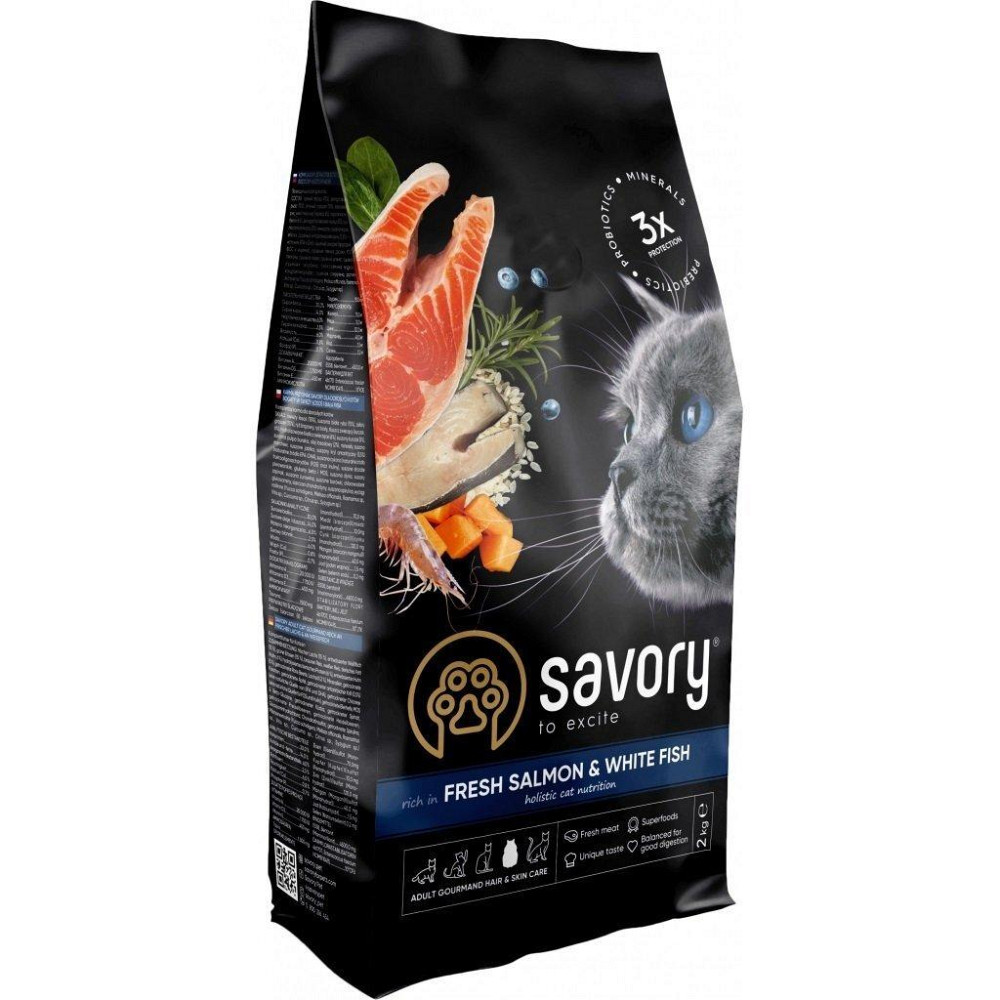 Сухой корм для длинношерстных котов Сейвори Savory Adult Cat Gourmand Fresh Salmon&White Fish с лососем, 400 г Винница - изображение 1