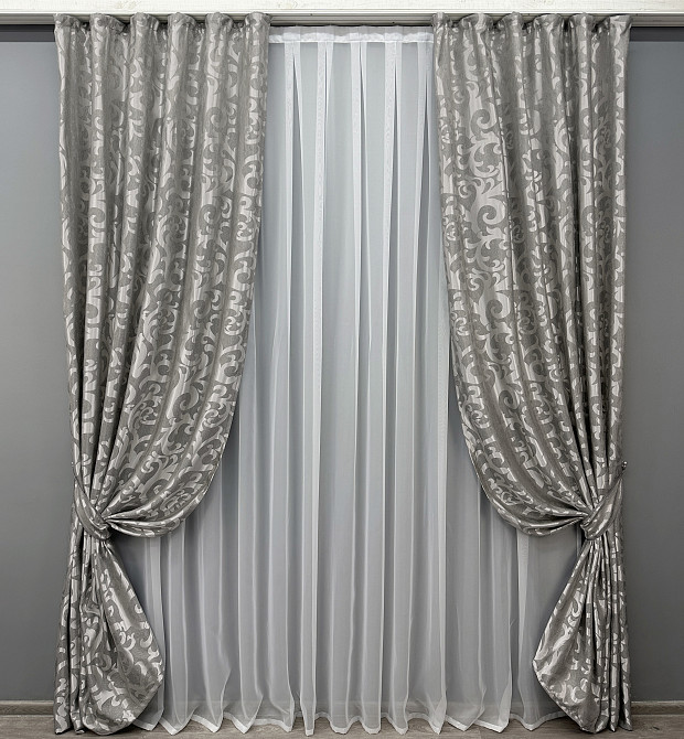 Комплект готових штор VR-Textil Жакард Вензель № 293ш Сірий 200х270 см 2 шт (32-305) Київ - фото 2