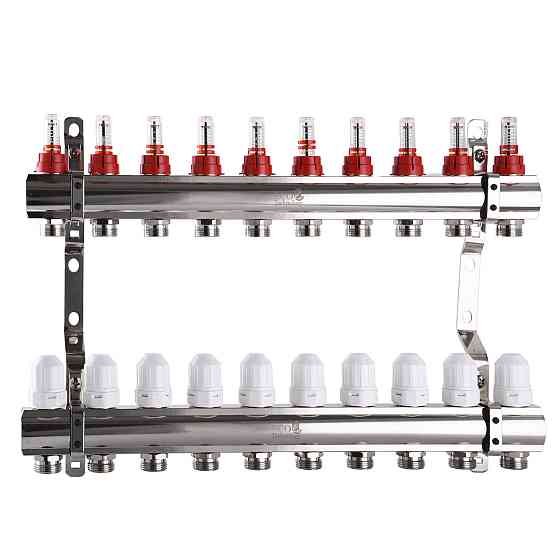 Колектор з вимірювачем витрат, регуляторами та кріпленням ECO001D 1″x10 (000013463) Київ