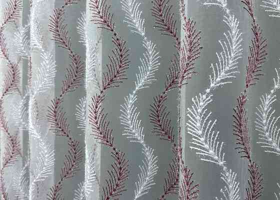 Тюль органза з вишивкою та люрексом колір бордовий з білим 1691т Київ