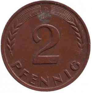 Дубовые листья. Монета 2 пфеннига. 1948-89 год (D), ФРГ..(Г) Полтава
