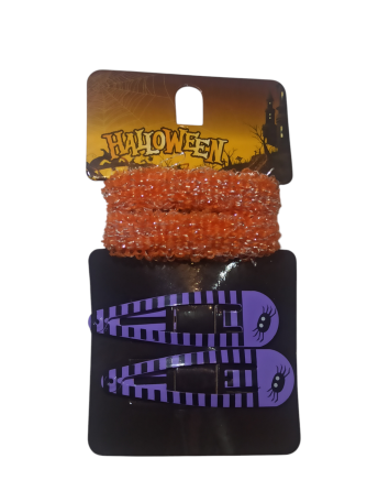 Набір 2 шпильки фіолетові та 2 резинки для волос на Хелловін помаранчевий Київ