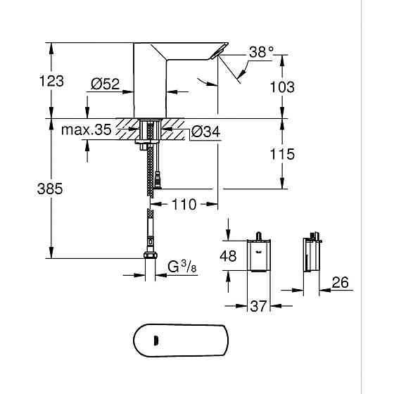 Смеситель бесконтактный для раковины Grohe Bau Cosmopolitan E 36452000 без смешивания Киев