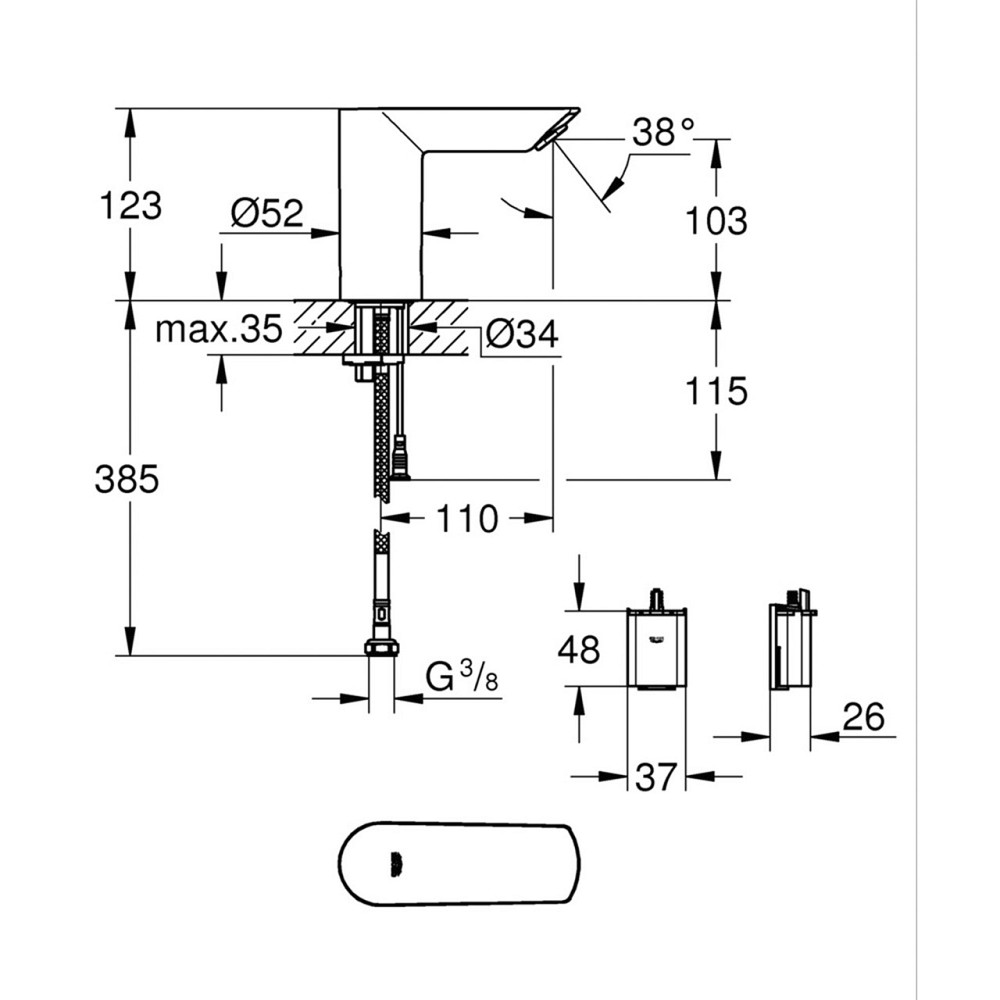 Смеситель бесконтактный для раковины Grohe Bau Cosmopolitan E 36452000 без смешивания Киев - изображение 2