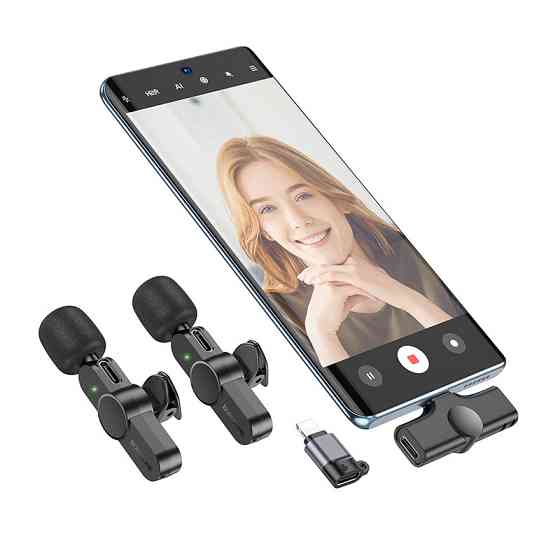 Бездротова мікрофонна система BOROFONE BFK12 Trophy lavalier dual-mic (iP/Type-C) Black Киев