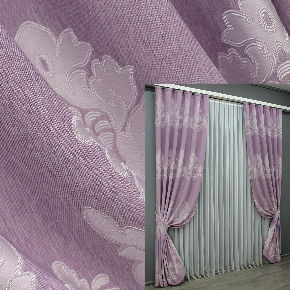 Комплект готовых штор VR-Textil Жаккард 1408ш сиреневый 150х270 см 2 шт (33-0273) Киев - изображение 1