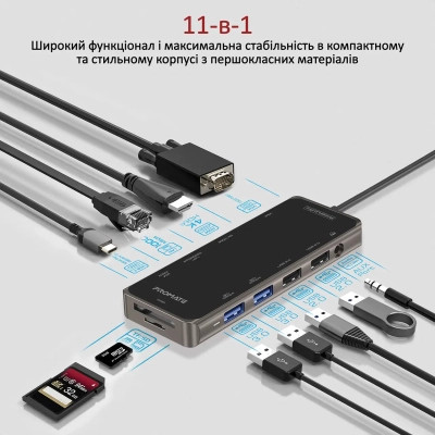 Концентратор Promate USB-C 11-in-1 Promate primehub-pro.grey (primehub-pro.grey) Вінниця - фото 3