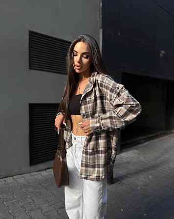 Жіноча повсякденна сорочка в клітинку турецька фланель Беж Одеса