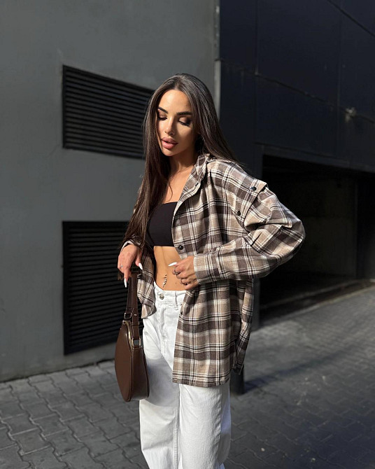 Жіноча повсякденна сорочка в клітинку турецька фланель Беж Одеса - фото 3