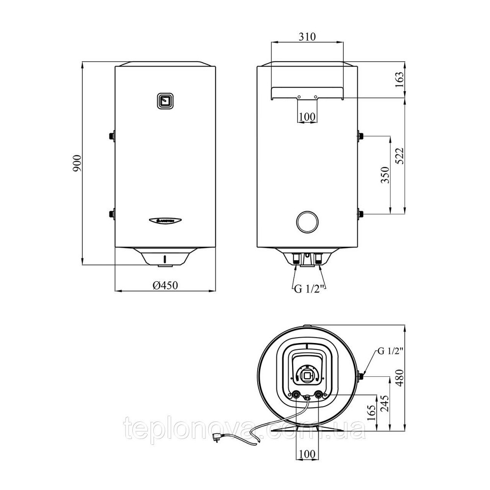 Водонагрівач Ariston PRO1 R 100 VTS 1,8K  з мокрим ТЕНом 3201817 Чернівці - фото 2