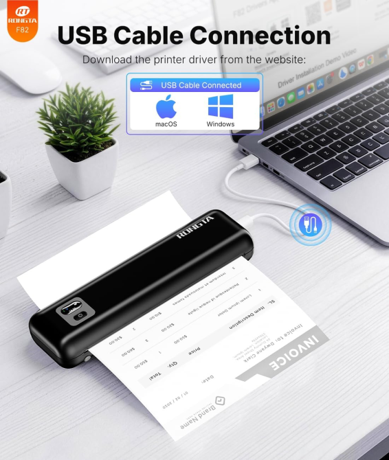 Портативний термопринтер Rongta F82A A4, Bluetooth, USB-C, 203 dpi, акумулятор 2550 мАг, без чорнил, чорний Київ - фото 4