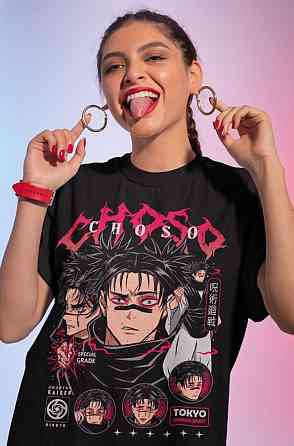 Футболка з аніме принтом Магічна битва оверсайз (S/M/L) Чорний AnimeJ0812 Дніпро