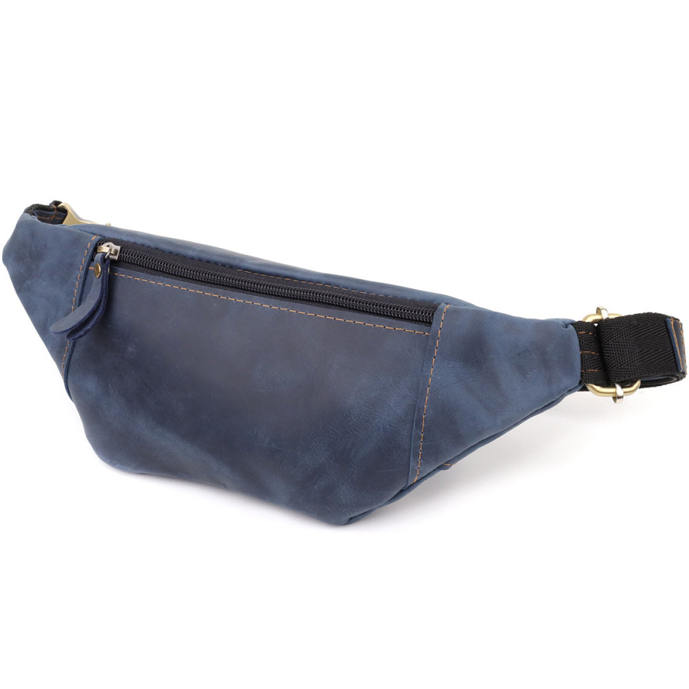 Красивая сумка-бананка для мужчин из натуральной винтажной кожи Shvigel 23123 Синий Киев - изображение 9