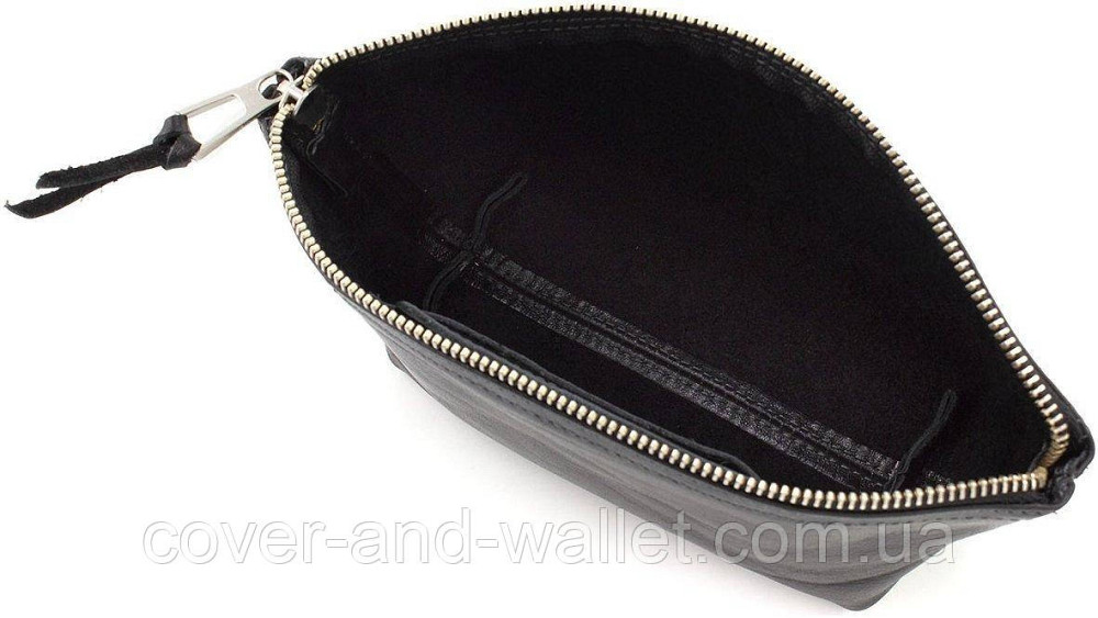 Стильна жіноча шкіряна косметичка чорного кольору Grande Pelle Київ - фото 3