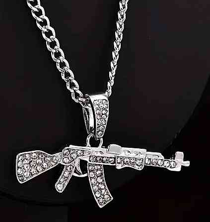 Кулон автомат с кристаллами серебристый мужская цепочка с подвеской оружие ожерелье 45+5 см Киев