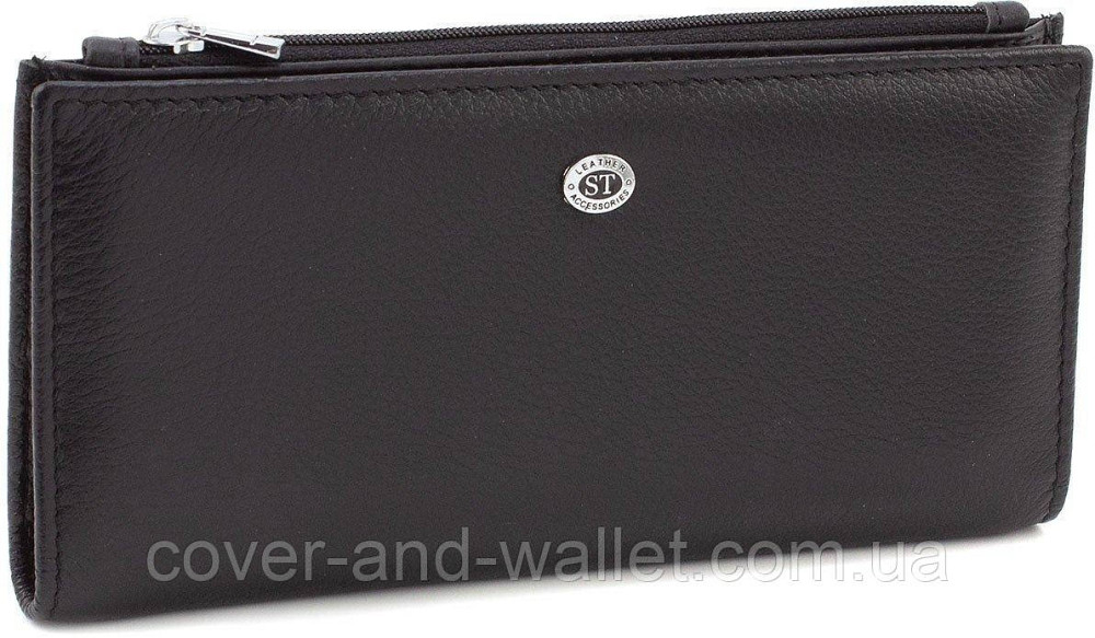 Тонкий шкіряний чоловічий гаманець на магнітах і блискавці ST 006 black Київ - фото 1