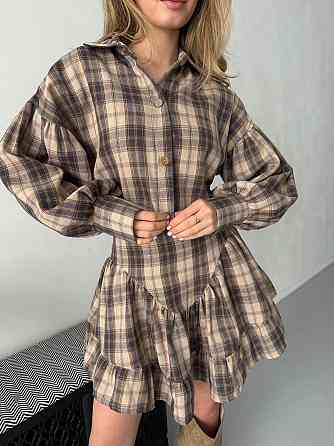 Жіночий стильний костюм-двійка: сорочка та спідниця в карту тіар Бежевий, 46/48 Одеса