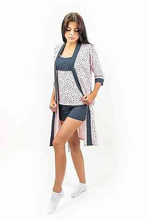 Спальный женский комплект пижама+халат, розовый , топ Крохатушка одяг Киев