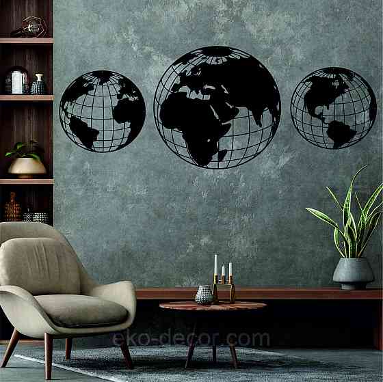 Декоративне настінне Панно «Глобус», Декор на стіну 90*220 см, Чорний Київ