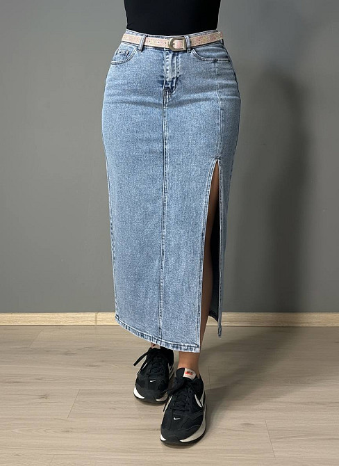 Юбка женская джинсовая Vanver 2030 длинная с боковым разрезом и ремнем голубая, голубой, 30, 30, 81 см, 103 см Киев - изображение 6