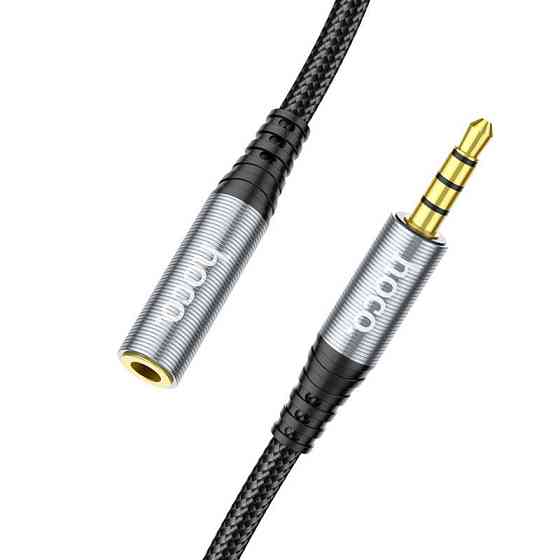 Аудiокабель HOCO UPA20 3.5mm male to 3.5mm female, nylon braid, 2m, Metal Gray Одеса