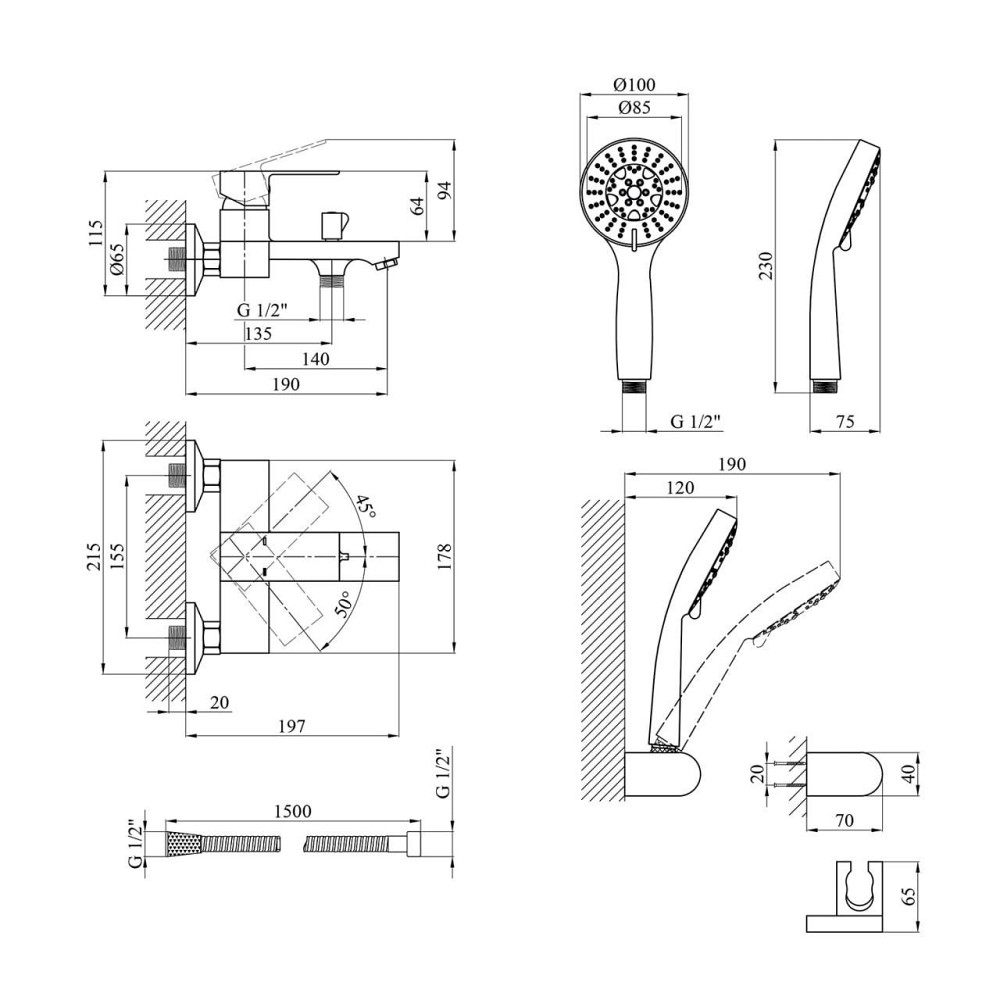 Смеситель для ванны с душевым гарнитуром Kroner KRP Harz - C060 Киев - изображение 2