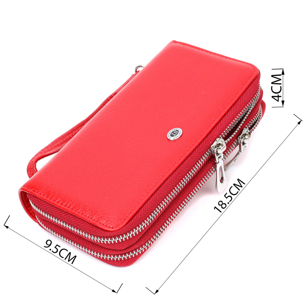 Яркий женский кошелек-клатч с двумя отделениями на молниях ST Leather 19430 Красный Киев - изображение 4