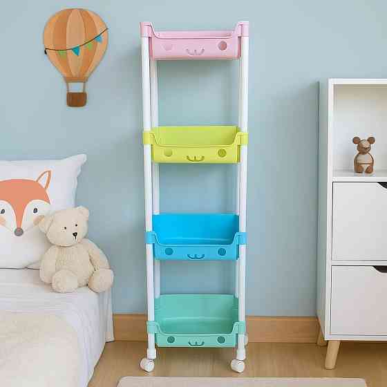 Детский стеллаж передвижной,на четыре корзины органайзер,для игрушек в детскую 106×31×21см,разноцветный Каменец-Подольский