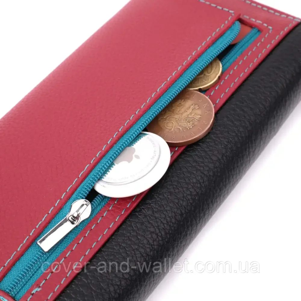 Классический женский кошелек из натуральной кожи черно-красного цвета ST Leather Киев - изображение 6