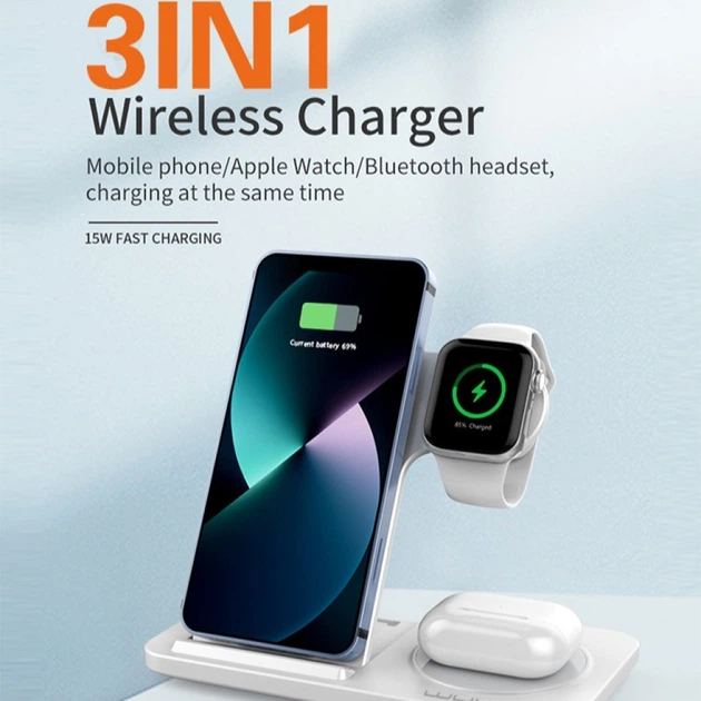 Бездротовий зарядний пристрій WUW-C250 3 in 1 desktop foldable wireless charger Одеса - фото 7