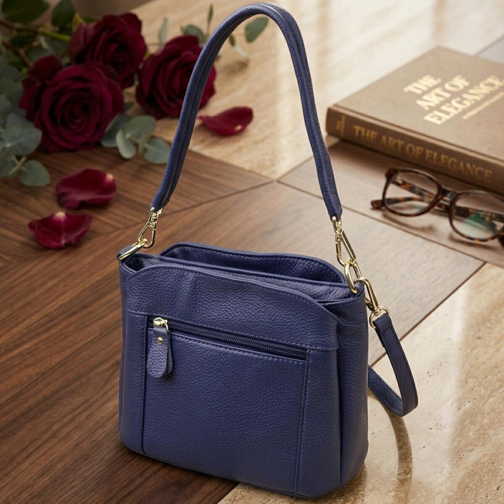 Жіноча сумка з натуральної шкіри з трьома відділеннями Vintage 22976 Синій Київ - фото 14