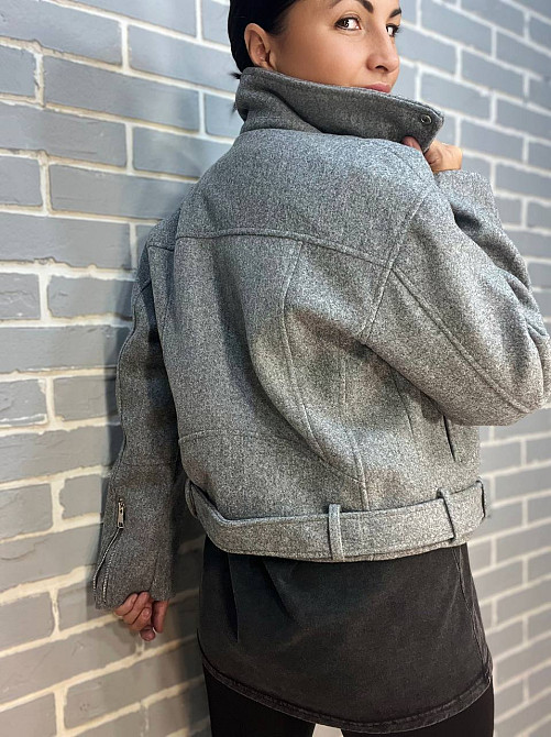 Куртка жіноча A-N 2428 косуха пальто блискавка ремінь сіра, сірий, L Київ - фото 4