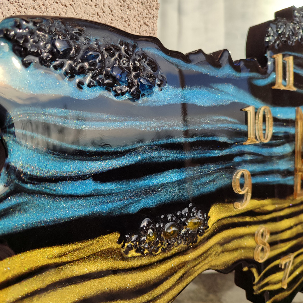 Настінний годинник 60*38 см з епоксидної смоли ручної роботи "Карта України" Дніпро - фото 3