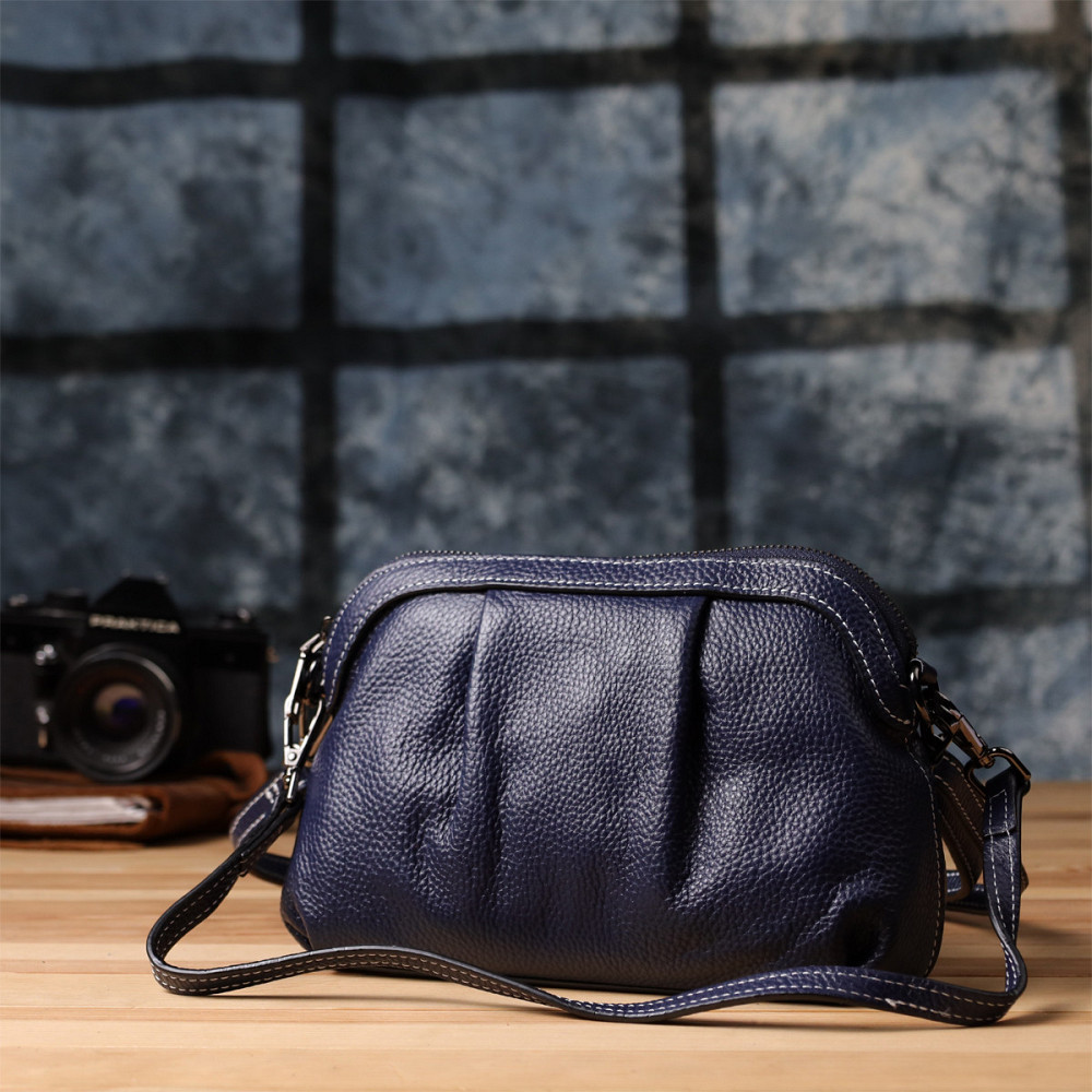 Жіноча шкіряна сумка з ефектним драпіруванням Vintage 22897 Синій Київ - фото 7