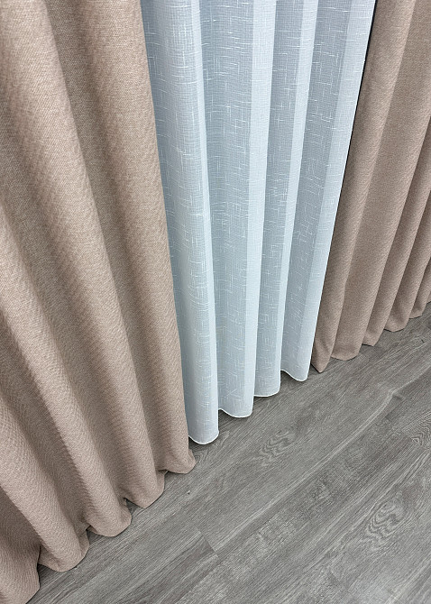 Шторная ткань премиум класса лен фактурный, коллекция «ELEMENTA» цвет бежевый 1869ш Киев - изображение 7