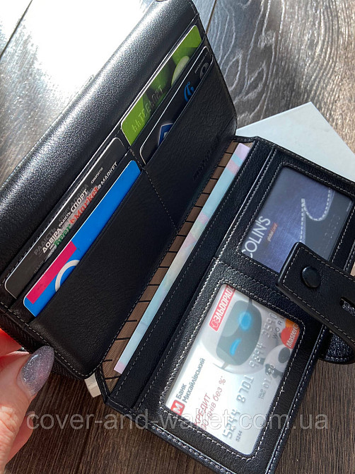 Місткий шкіряний гаманець-клатч чорного кольору Marco Coverna 1393 Київ - фото 10